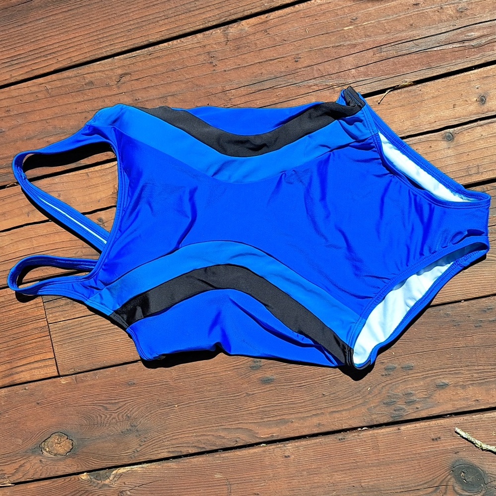 LANDS END ONE PIECE BLUE WITH BLACK  SWIMSUIT SIZE 10